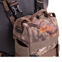 Allen Company Terrain Plateau Bino Case with Harness, Mossy Oak Break-Up Country Camo on hunter's back