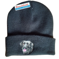 Beechfield Beanie Cap with Black Lab Motif - Black
