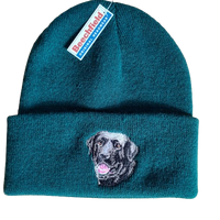 Beechfield Beanie Cap with Black Lab Motif - Forest Green
